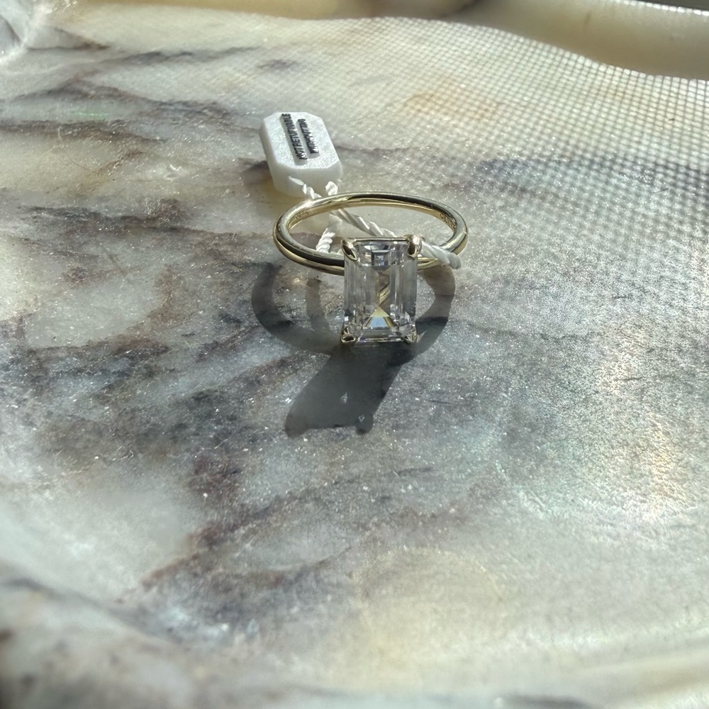 14k Gold plated 5A cubic zirconia elongated emerald cut ring